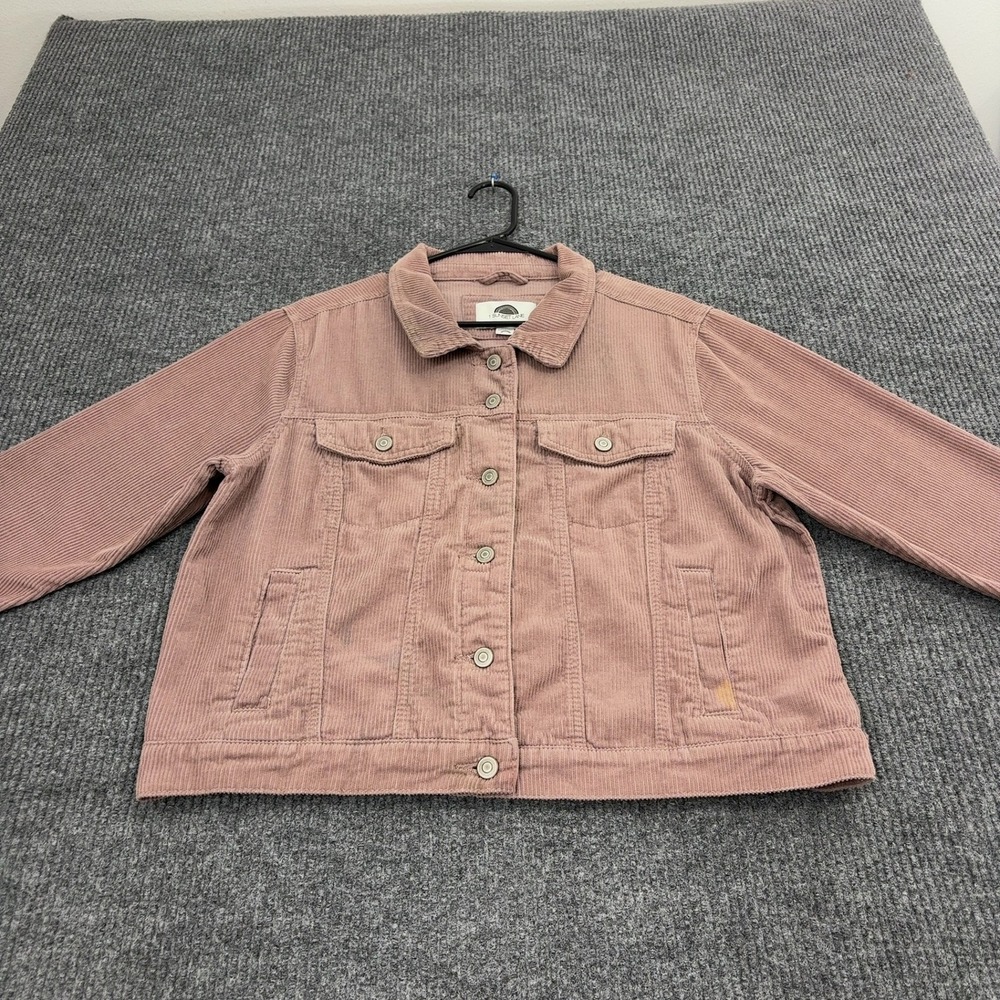 1 Sunset Lane Jacket Womens L Pink Cotton Corduroy Button Front Trucker Casual